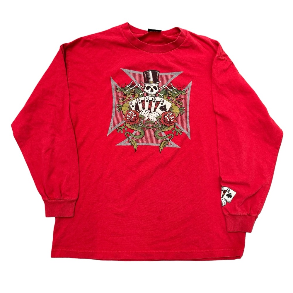 Y2K Americana style dragon skull and crossbones poker graphic longsleeve